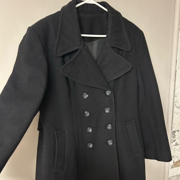 Vintage Sequence Black Wool Blend Long Trench Coat - Picture 2 of 9